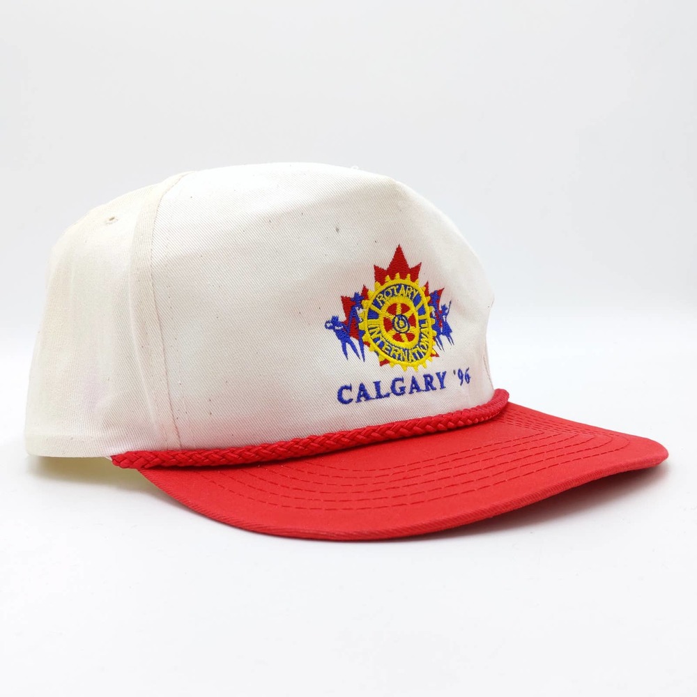 Calgary '96 Rotary International Snapback Trucker Hat Vintage 90s Cap White Red